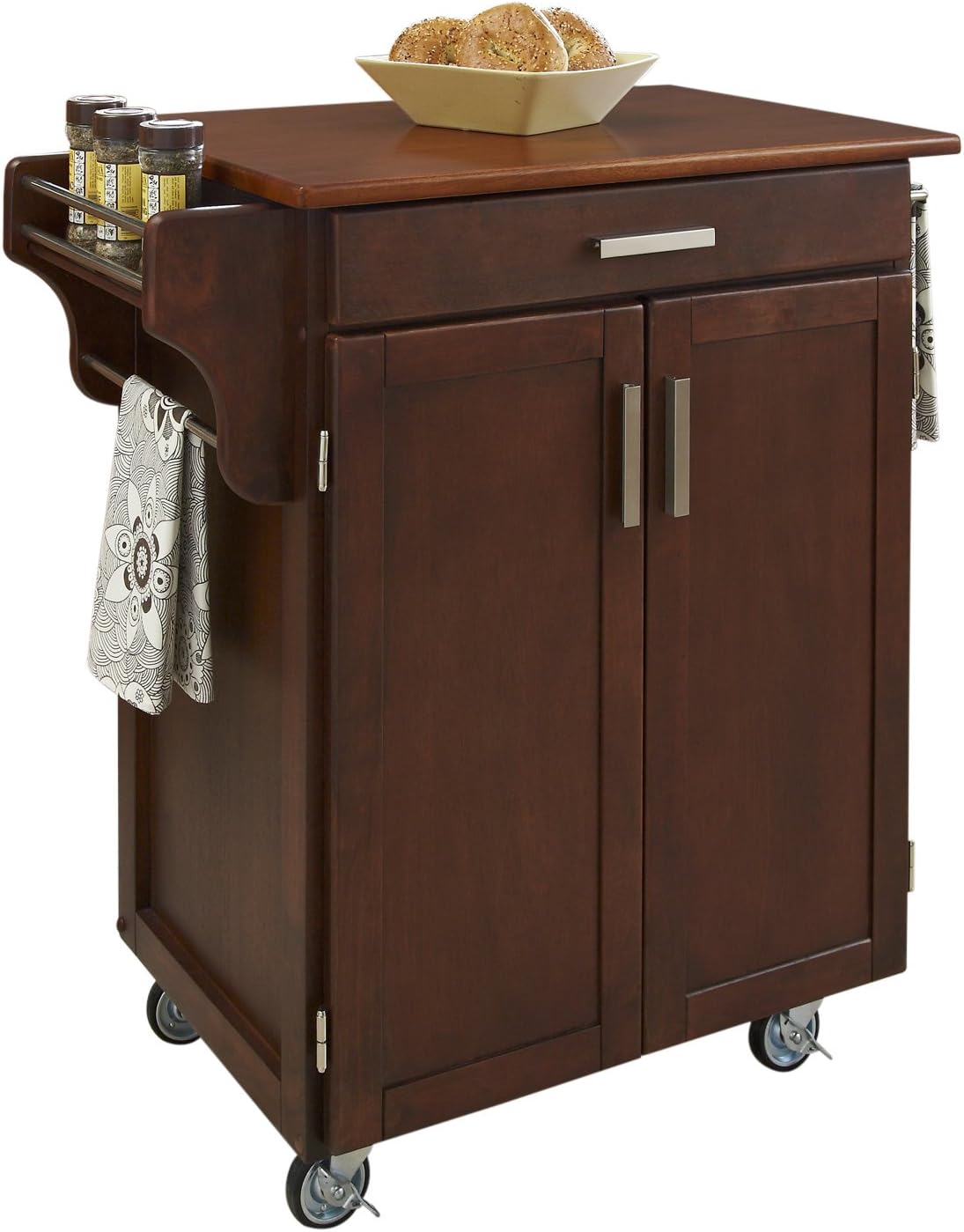 Create-a-Cart Cherry 2 Door Cabinet Kitchen Cart with Oak Top by Home Styles