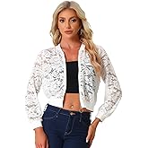 Allegra K Lace Jackets for Women's Stand Collar Zip Up Lightweight Gothic Sheer Baseball Jacket