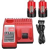 Dutyone 2 Pack 12V 3.0Ah for Milwaukee M18 12V-18V Rapid Charger + M12 Battery, Compatible with Milwaukee Battery 48-11-2420 