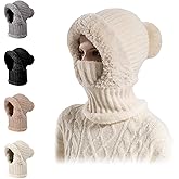 3 in 1 Beanie Hat for Women, New Beanie Hat with Scarf and Mask, Winter Wind Resistant and Warm Knitted Ski Scarf&Mask Set