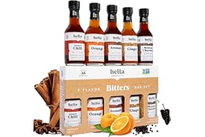 Hella Cocktail Co. 5-Pack Bitters Bar Set (8.5 Fl Oz Total) - Craft Aromatic, Orange, Ginger, Mexican Chocolate, and Smoked Chili Cocktail Bitters