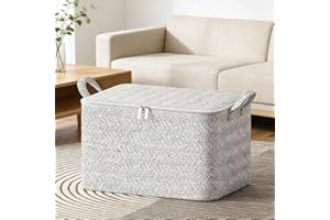 2 Pack Extra Large Clothes Storage Bags, Foldable Blanket Storage and Organization, Thick Fabric Containers with Reinforced H