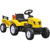 Aosom Kids Ride on Farm Tractor Manual Pedal for Age 3 Years Old Yellow | Ride on Car, Back Storage Trailer, Shovel &amp; Rake, Horn