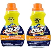 Biz Laundry Detergent Liquid Booster, Stain and Odor Eliminator for Tough Stains Like Sweat Grass and Food Grease, Best Stain Remover for Clothes, Color Safe, Bleach Free, 2 Pack, 100 fl oz Total