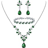 EleQueen Women's Wedding Bridal Jewelry Set for Brides Bridesmaids, Silver/14K Gold/Rose Gold Plated Cubic Zirconia Teardrop Necklace Dangle Earrings Bracelet Sets for Party Prom