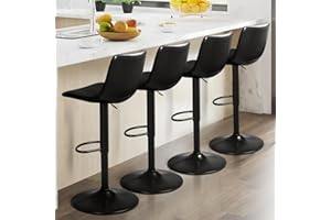 LEMBERI Bar Stools Set of 4 Modern Swivel Bar Chairs, Barstools Counter Height with Backrest, Adjustable Faux Leather Upholstered Bar Stool for Kitchen Island (Black)