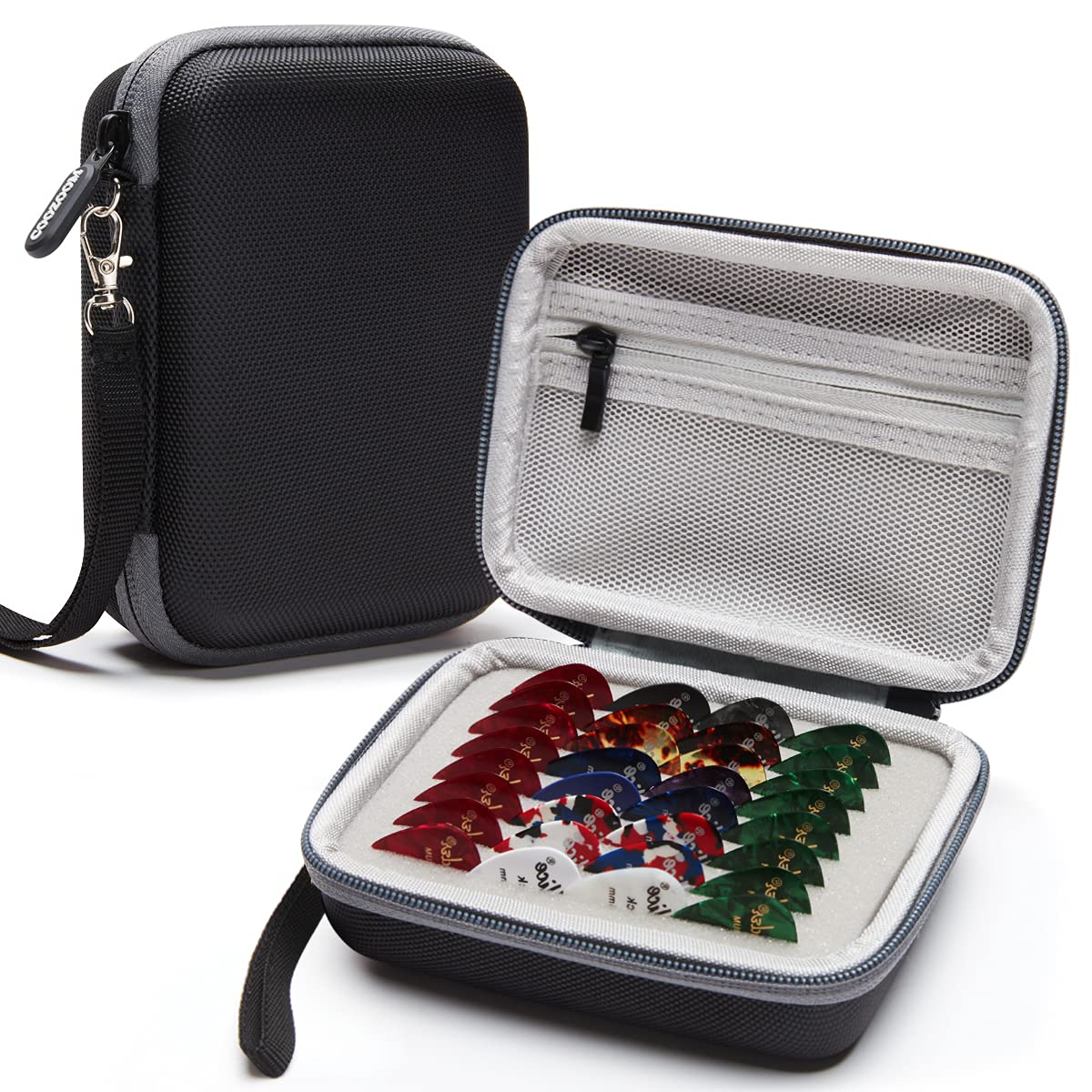 Gitarren-Plektrum-Halter, kompatibel mit Fender, ChromaCast, D'Addario, Jim Dunlop, Bolopick, UNLP Musikinstrument, Haneye Plektren in allen Größen, Aufbewahrungsbeutel (nur Gehäuse)