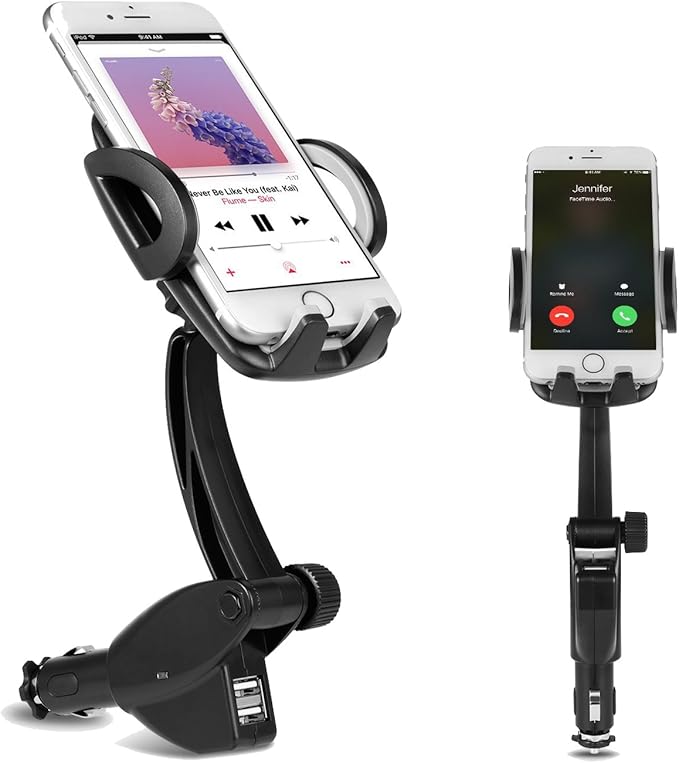 Amazon Delam 車載ホルダー オートホールド式 シガーソケット付き携帯スタンド Usbポートx2 スマホホルダー 360度回転可能 出力5v3a Gpsスタンド Iphone Sony Xperia Samsung Galaxy Huawei Asus Zenfone Google Nexus Htcスマートフォン対応 ブラック グレー 携帯