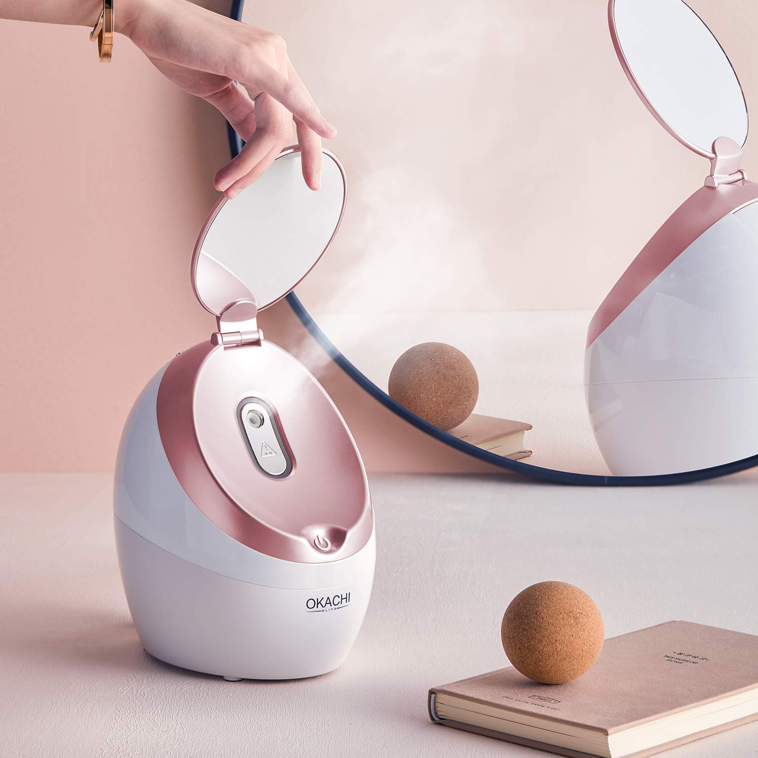 OKACHI GLIYA Facial Steamer Nano Hot Steam Face Spa Device Ionic Face Steaming Machine for Home Facials Personal Moisturizing Humidifier Vaporizer for Skincare Beauty (Rose Gold): Beauty