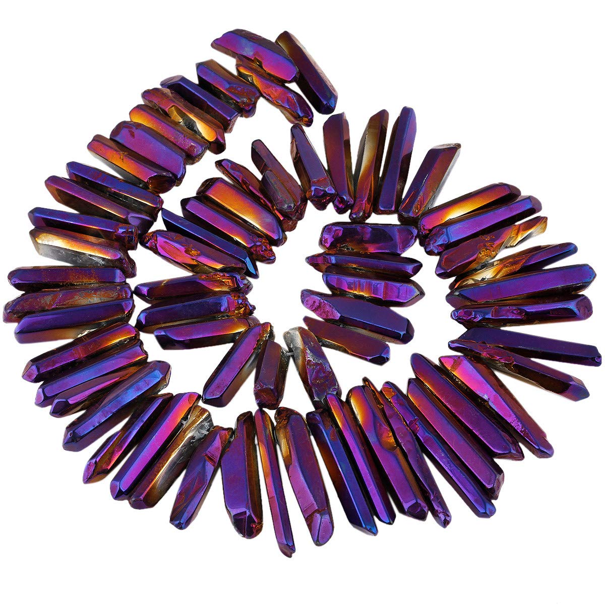 KYEYGWO Titanium Coated Irregular Polished Crystal Point Quartz Top Drilled Stick Spike Beads for Jewellery Making DIY Art Craft