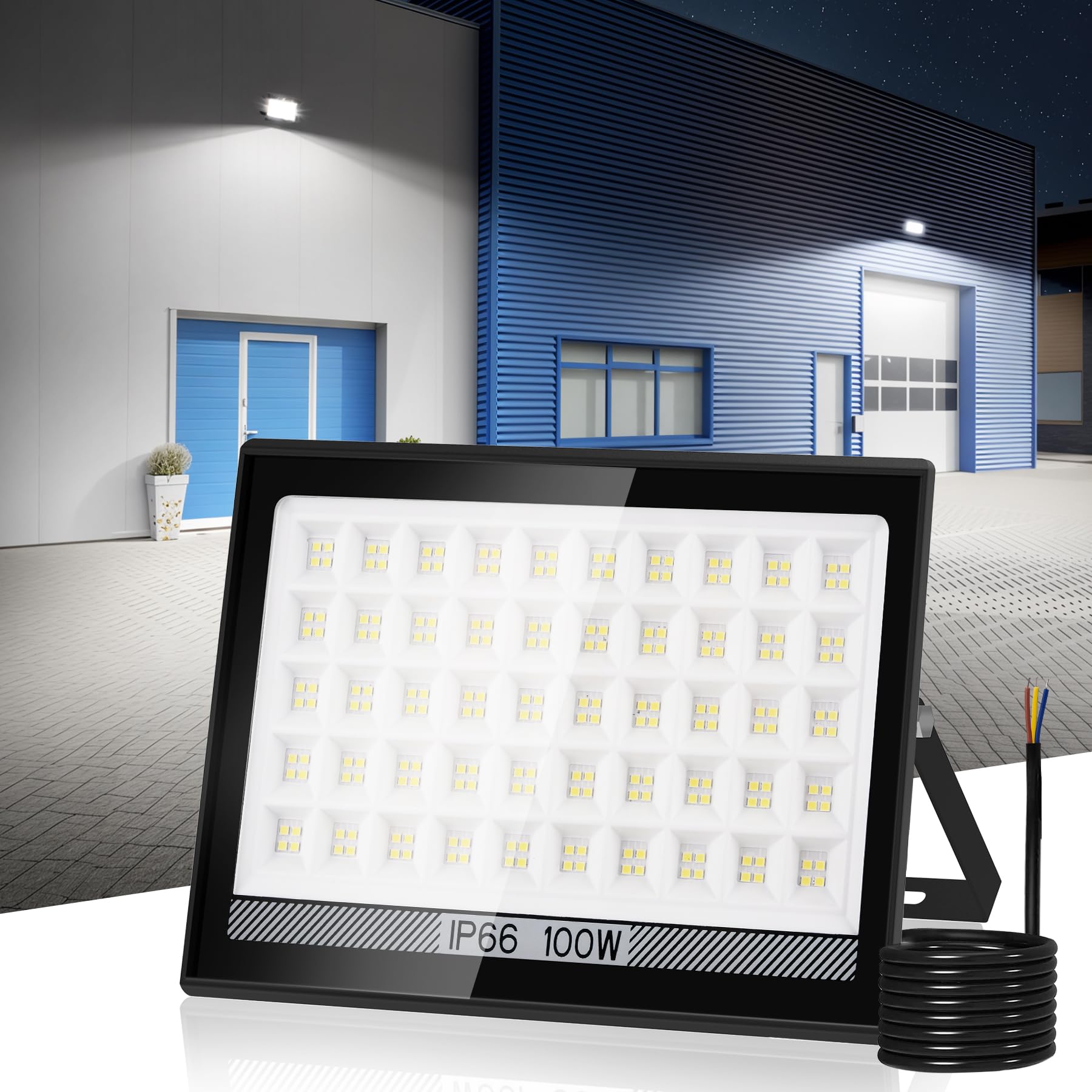 NATPOW 100W Flood Light Outdoor, Security Light LED 11000LM, IP66 Waterproof Wall Lights Work Lighting, Cold White Led Floodlights Outside for Garden,Garage, Warehouse(1 Pack)