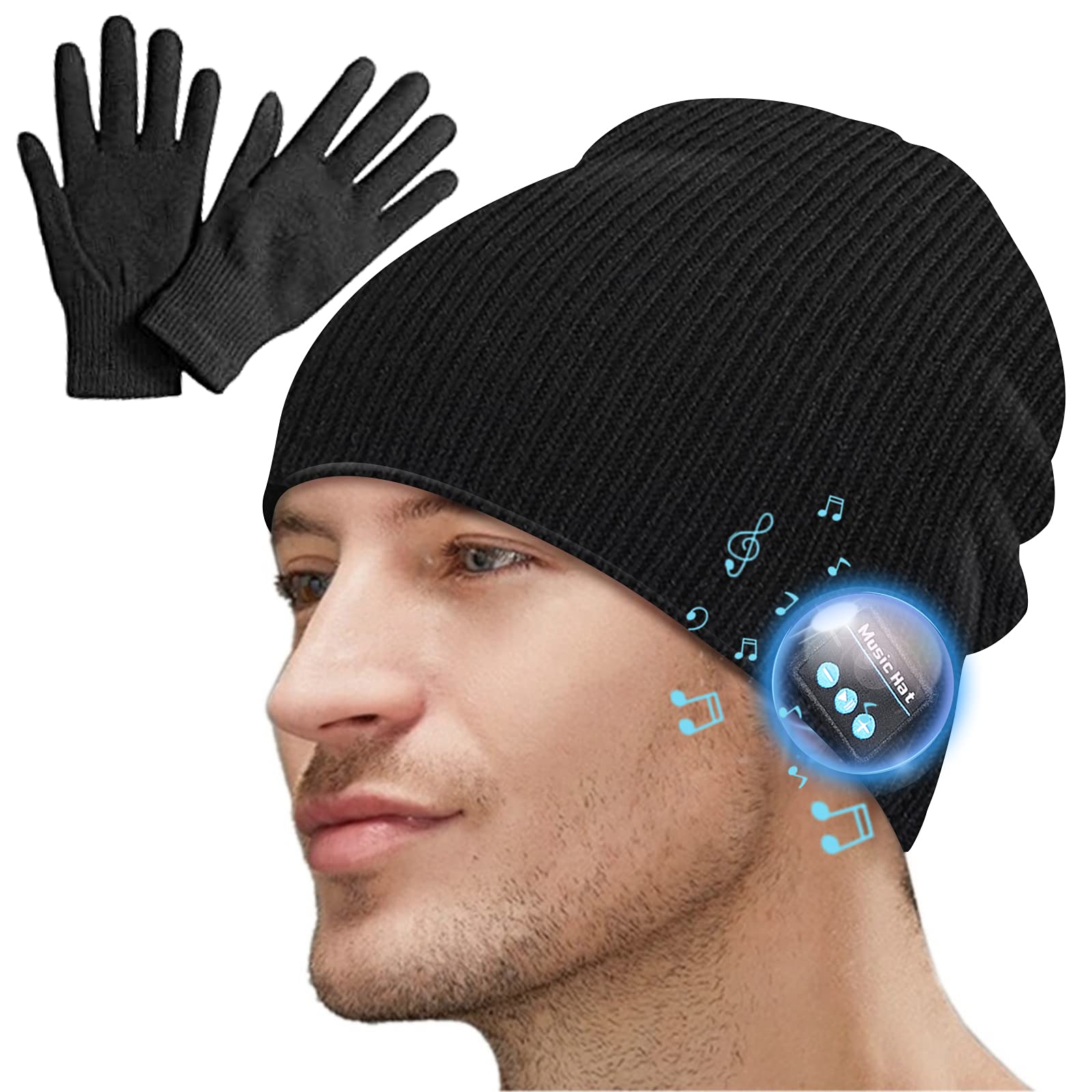MISERWE Wireless Beanie V5.0 Unisex Knit Cap Hands-Free Headphones Washable Wireless Headphone Hat Gift for Men & Women Black