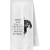 OVAcational Funny Dachshund Dog Bathroom Hand Towels, Weiner Dog Gifts for Women Men, Welcome to The Bathroom Dachshund Decorative Hand Towels for Bath Room Washroom Restroom, 16x24 Inch