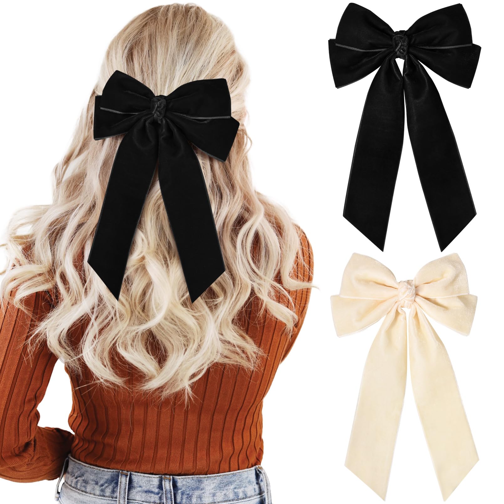 Photo 1 of 2PCS Velvet Hair Bows Hair Ribbon Clips Black Beige Big Fall Alligator Clips Hair Accessories for Women Girls Toddlers Kids Baby