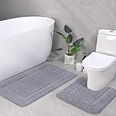 LOCHAS Bathroom Rug Set Light Grey, Soft Bath Rug Set 2 Piece, Toilet Mat U-Shaped 20x20 and 34x20 Bath Rugs, Quickly Dry Mats for Bathroom, Tub, Washable, Super Absorbent Floor Mat