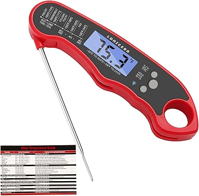 Lonicera Meat Thermometer Digital for Cooking Food. Waterproof & Instant Read for Kitchen Baking, BBQ. with Foldable Probe, Backlight & Calibration (Red)
