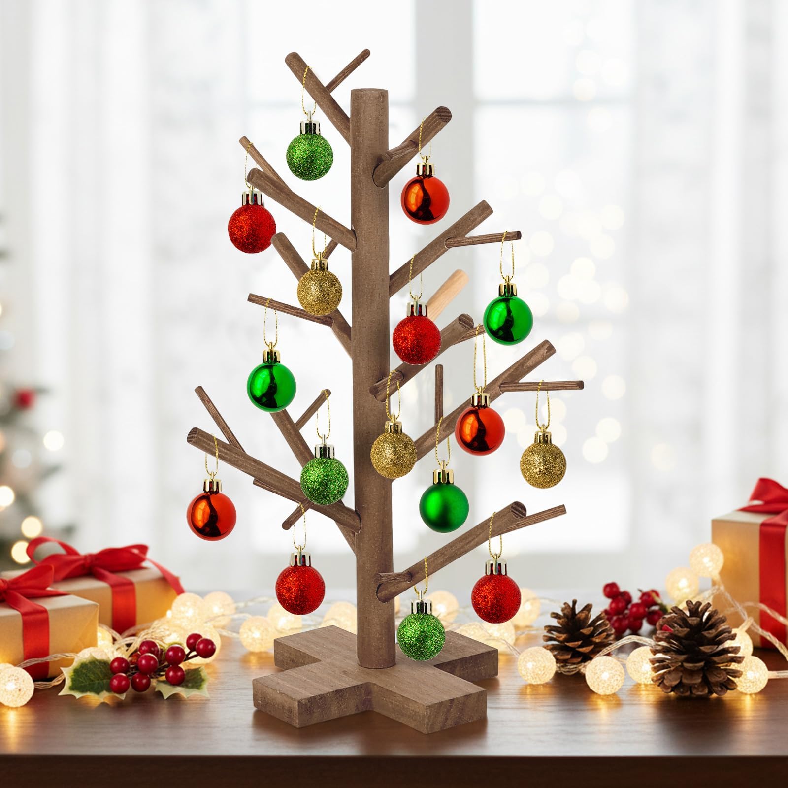 Photo 1 of 12 Inch Christmas Ornament Display Tree Centerpieces for Tables Ornament Tree Stand Holder Tabletop Artificial Tree for Wedding Anniversary Birthday Farmhouse Party Home Decor?Retro Brown?