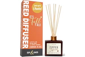 SOY AND SASS Pumpkin Spice Reed Diffuser, Fall Reed Diffuser Set - Infused w/Essential Oils I Pumpkin Diffuser I Stick Oil Reed Diffusers for Home, 5.75 OZ, Scent Lasts 4-6 Month's, Made in The USA