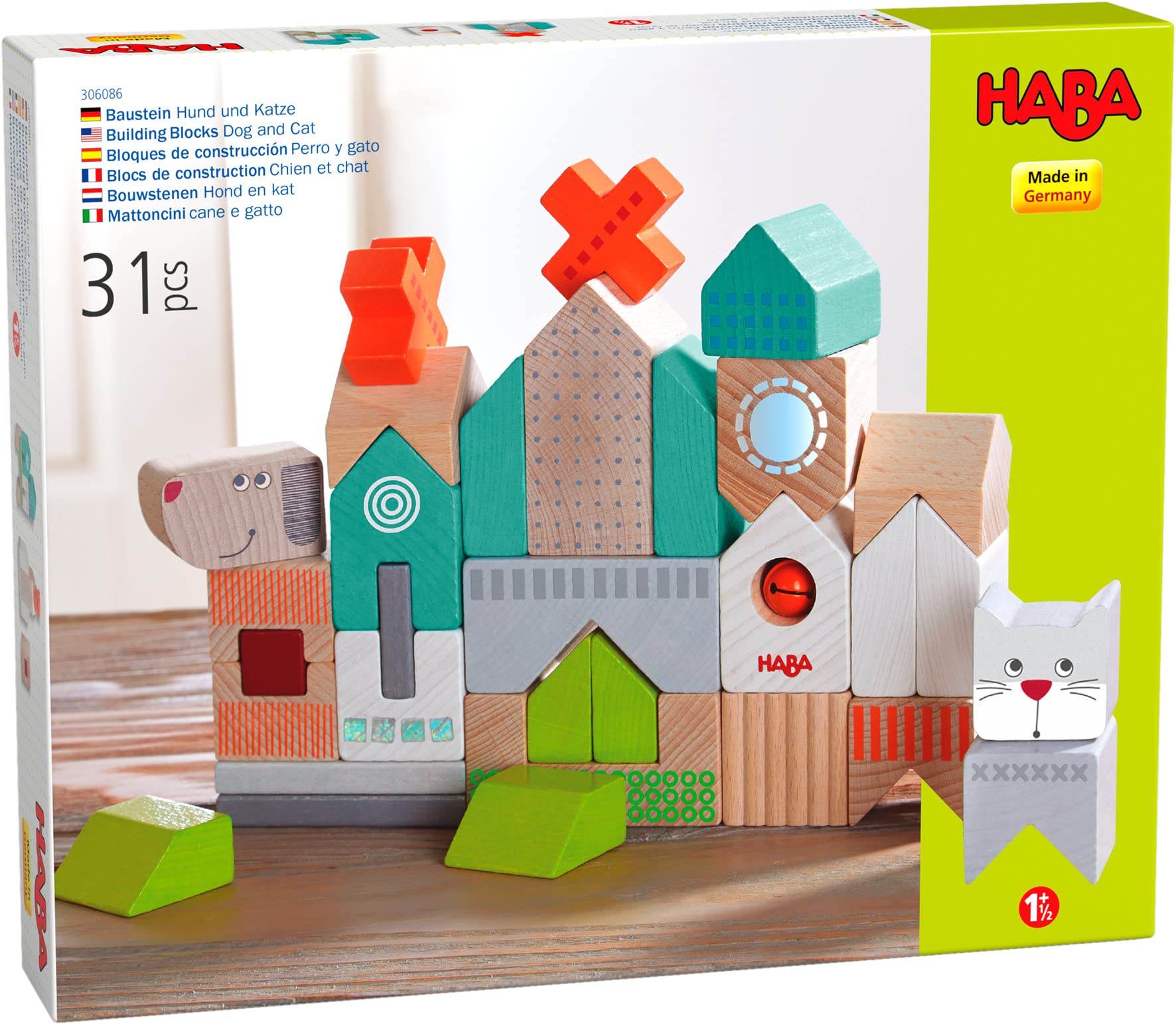 HABA Dog and Cat Building Blocks Set | Colourful Wooden Shapes for Creative Play and Early Stacking | Toddler Construction Toy for Imaginative Building | Fun Animal-Themed Pieces for Ages 18 Months+