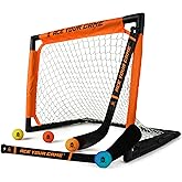 ACE HOCKEY - Shinny Hockey Set - Complete 2-Player Indoor/Outdoor Kit - Knee Hockey Goal Set (1) Goal, (2) Mini Sticks, and (4) Foam Balls - Mini Hockey Set