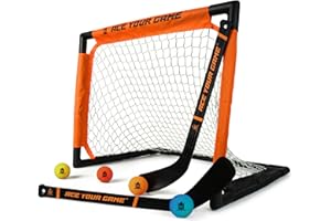 ACE HOCKEY - Shinny Hockey Set - Complete 2-Player Indoor/Outdoor Kit - Knee Hockey Goal Set (1) Goal, (2) Mini Sticks, and (4) Foam Balls - Mini Hockey Set