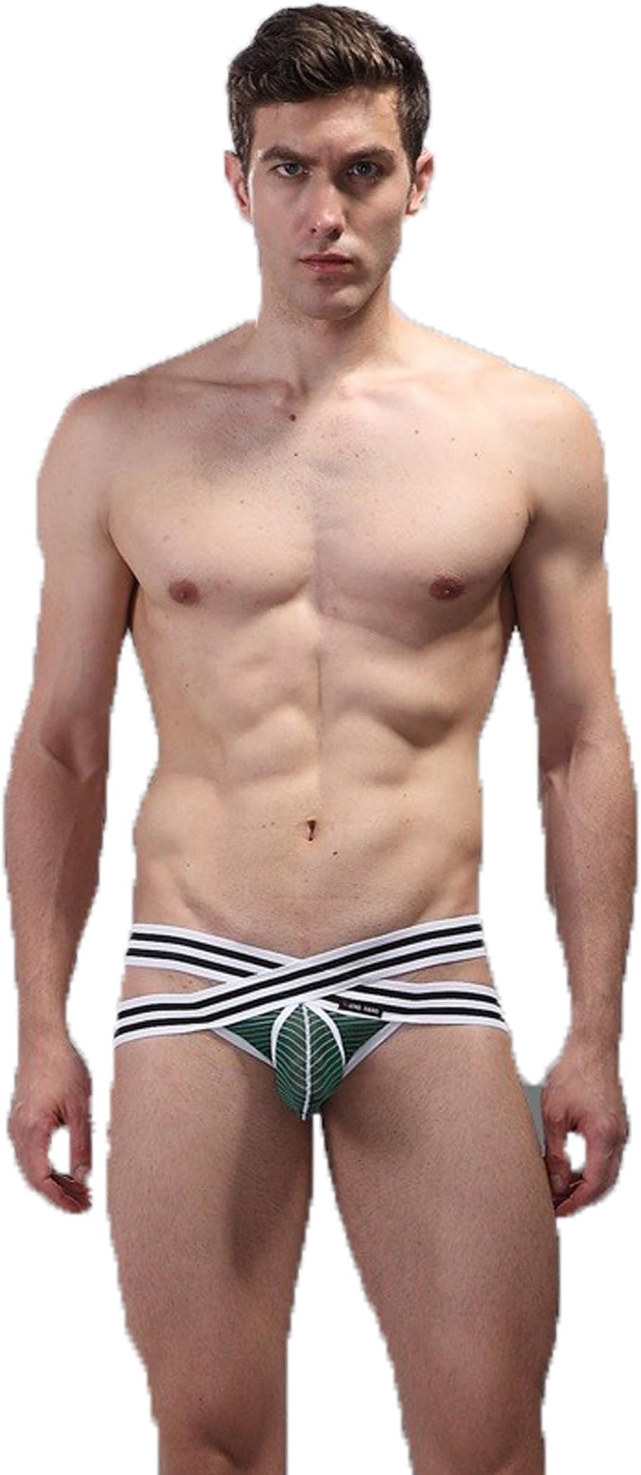 2014 New Famous Brand Underwear X Style Men G-strings Thong Gauze Sexyman Panties Trunk (M, Green)