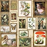 LANCHI95 15 Pcs Cottagecore Wall Art Decor, Vintage Fairy Tale Prints Set, Whimsical Forest Mushroom Frog Butterfly Posters, Aesthetic Nature Wall Decor for Bedroom Living Room (UNFRAMED)