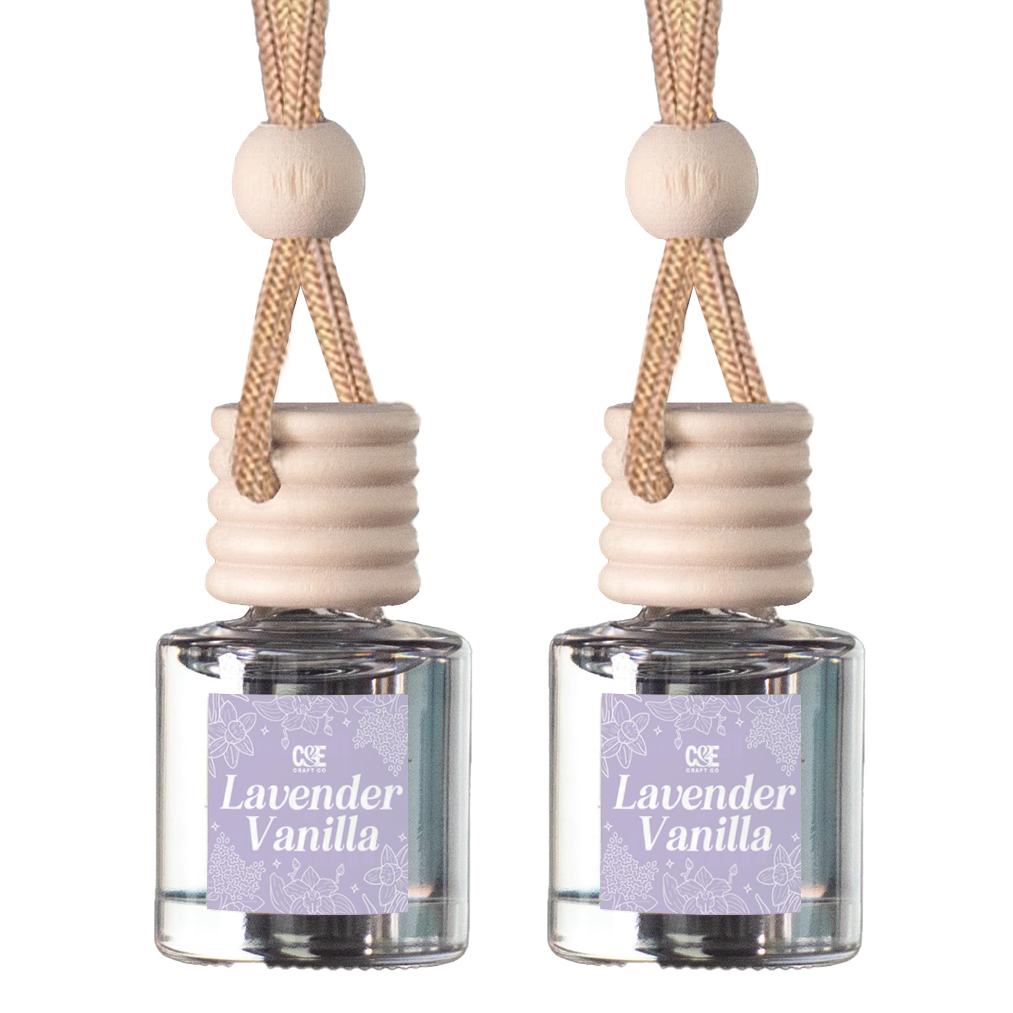 C&E Craft Co Hanging Car Air Freshener Diffuser 2 Pack, Long Lasting Fragrance Oil Car Freshener, Glass Bottle Auto Air Freshener, Made in USA (Lavender Vanilla)