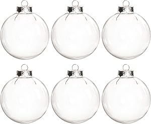 MISAZ 6 Pieces Transparent Round Christmas Balls Ornaments, Clear Fillable Christmas Tree Hanging Plastic Baubles Ornament DIY for Wedding Party New Years Present Holiday Decor,60mm