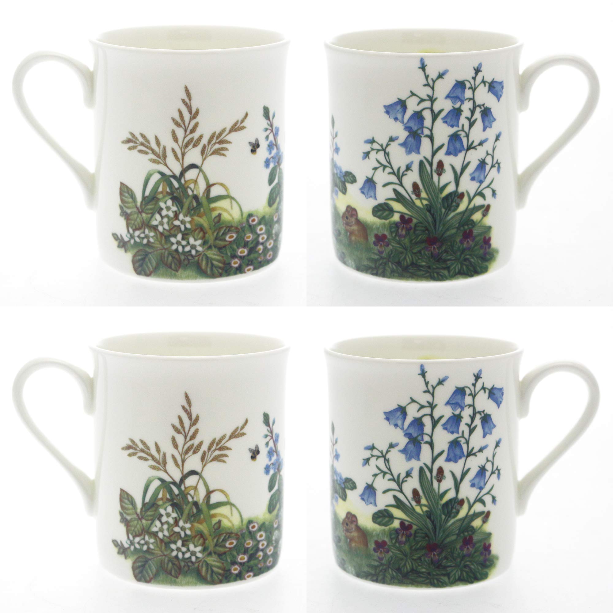 Set 4 Fine Bone China Mugs - Bluebell Hedgerow Design