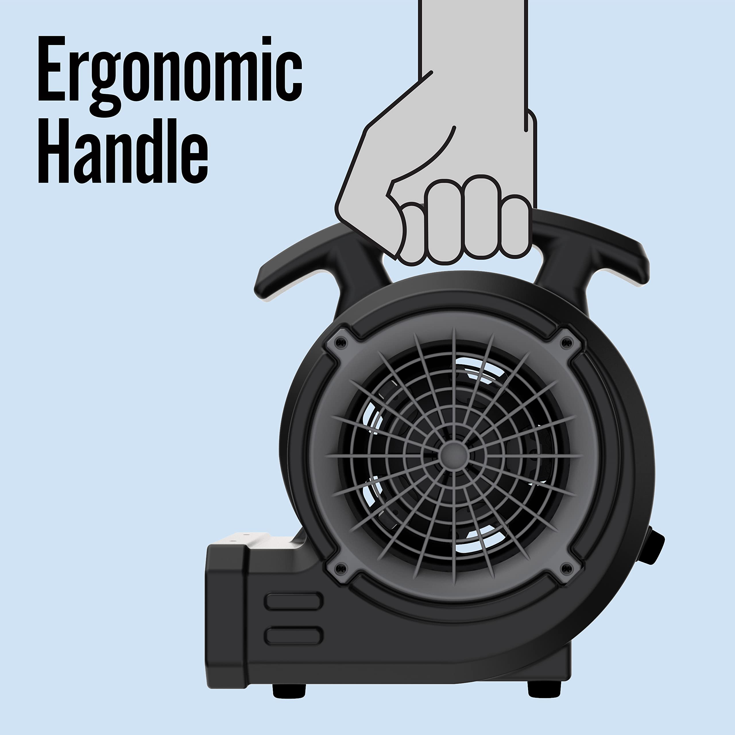 Lasko BlueDri Portable 1/8 HP Mini Multi-Purpose Air Mover Blower Utility Fan for Home, Carpet and Floor Drying, Black, BD-VP-15-BK, Medium