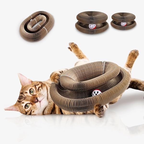 BFBAWM KITTY CURLS CAT TOYS,MAGIC ORGAN CAT SCRATCHING BOARD FOR INDOOR CATS, FOLDABLE ACCORDION HONEYCOMB SCRATCHER WITH BALL, INTERACTIVE TWISTY PAWS (2PCS)