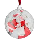 Regency International Kissing Mr. and Mrs. Claus Disc Hanging Ornament, 5-inch Diameter, Glass, Multicolor
