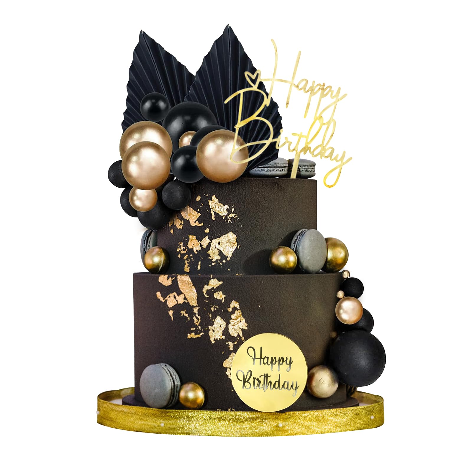 LARDUX 28 PCS black palm leaves Cake Decorations-Birthday Cake Toppers DIY Palm Leaves Boho Mini Balloon Cupcake Insert for Boy Man Birthday Party Decor — image 1