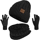 Loritta 3 Pieces Winter Hats for Women Scarf Touch Screen Gloves Set Thick Warm Fleece Lined Beanie Hat Gifts