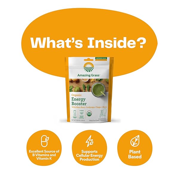 AMAZING GRASS ENERGY BOOSTER SMOOTHIE MIX: ENERGY GREENS POWDER, MACA, CORDYCEPS & CHAGA, SMOOTHIE BOOSTER WITH VITAMIN B, 30 SERVINGS