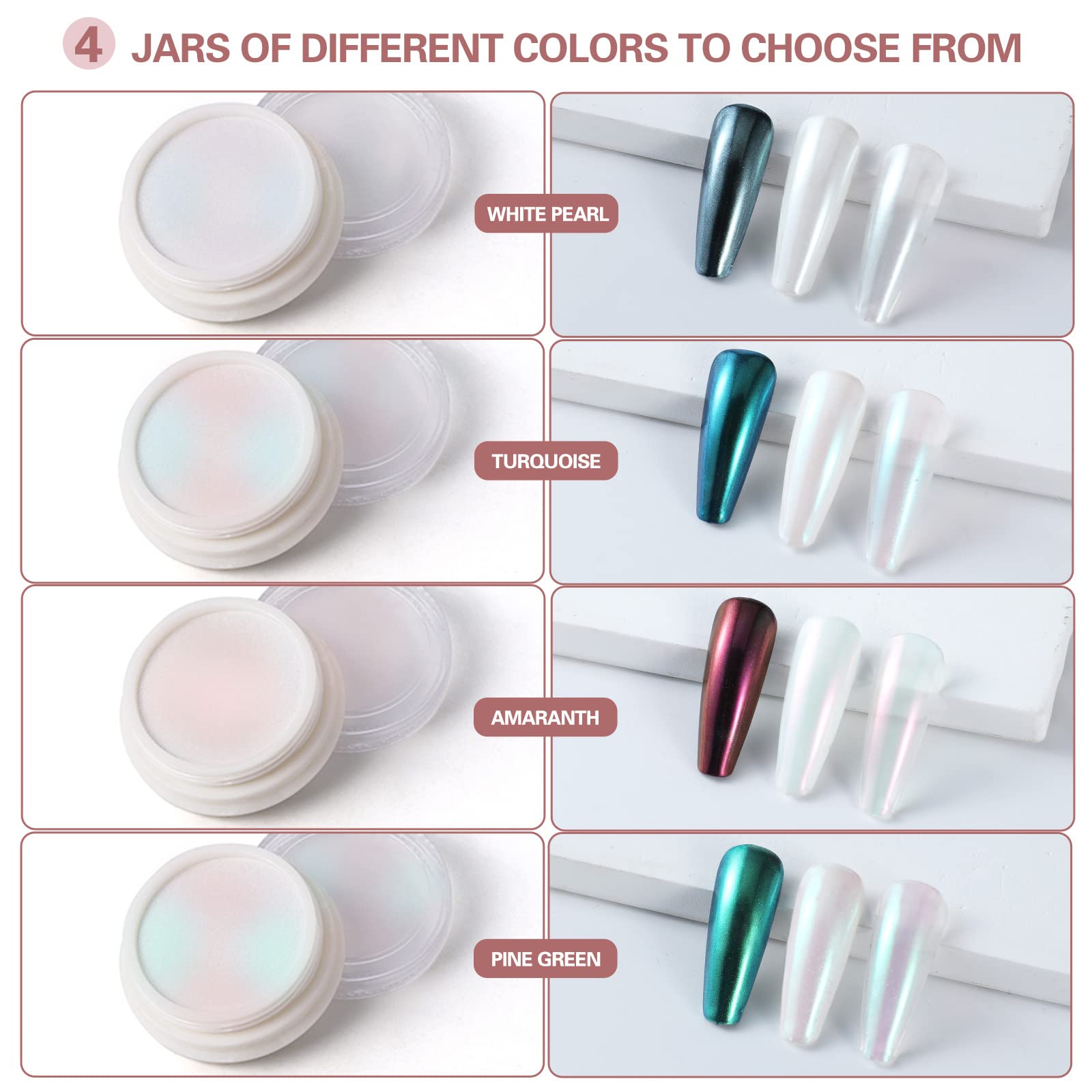 Artdone Chrome Nail Powder Metallic Mirror Glitter Effect Pigment Iridescent Aurora Mermaid Pearl Dust Kit for Gel Polish Nail Art Decoration, Resin Craft Arylic Powder - Image 6