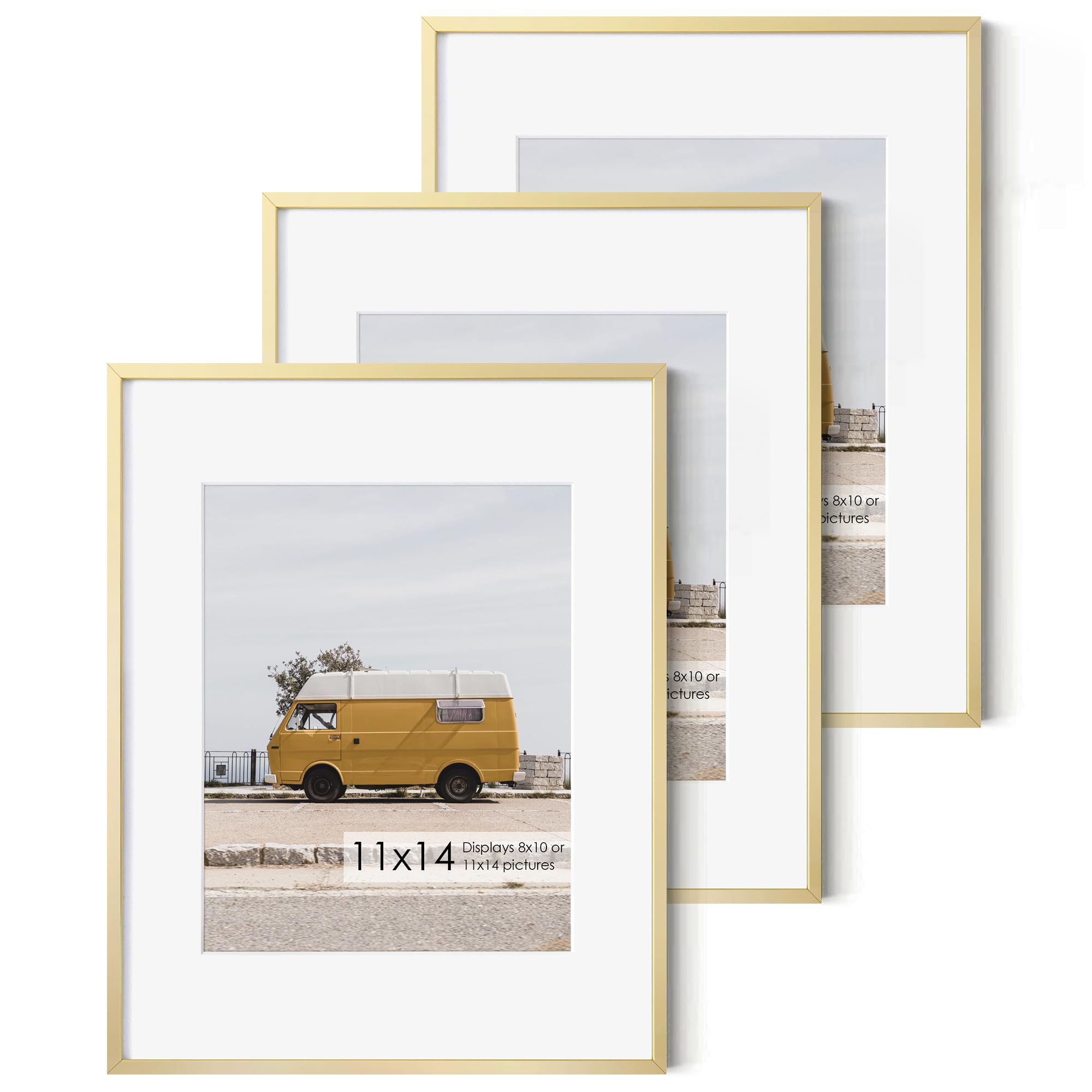 Photo 1 of 11x14 Metal Picture Frame- 11x14 Aluminum Photo Frames with 8x10 Mat, Tempered Glass Front, and Hanging Hardware - Ideal for Wall or Tabletop Display - Premium Metal Picture Frame Collection(Gold,