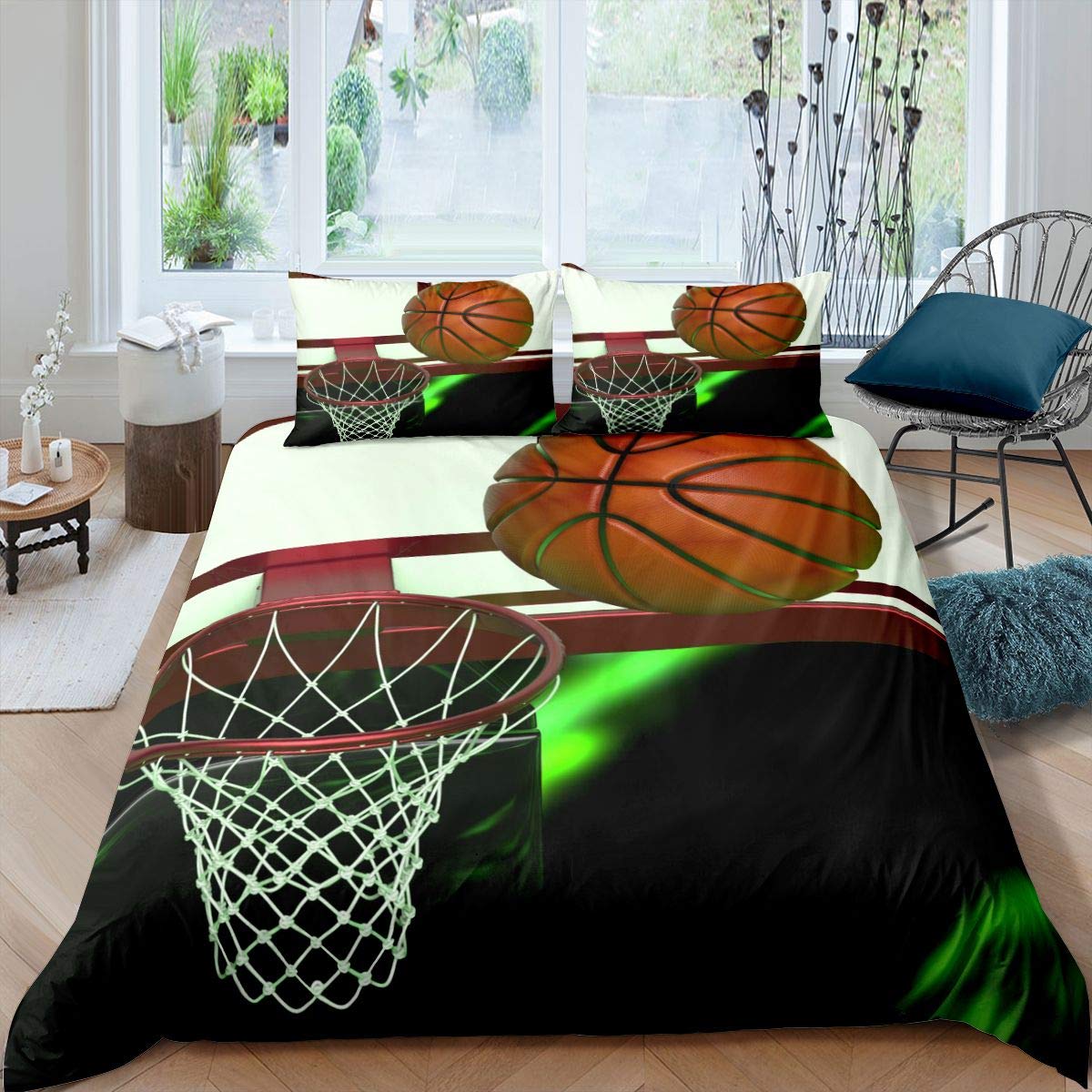 Homemissing Basketball Court Comforter Cover Basketball Bedding Set for Boys Girls Sports Duvet Cover 3D Ball Bedspread Cover Single Size 2Pcs