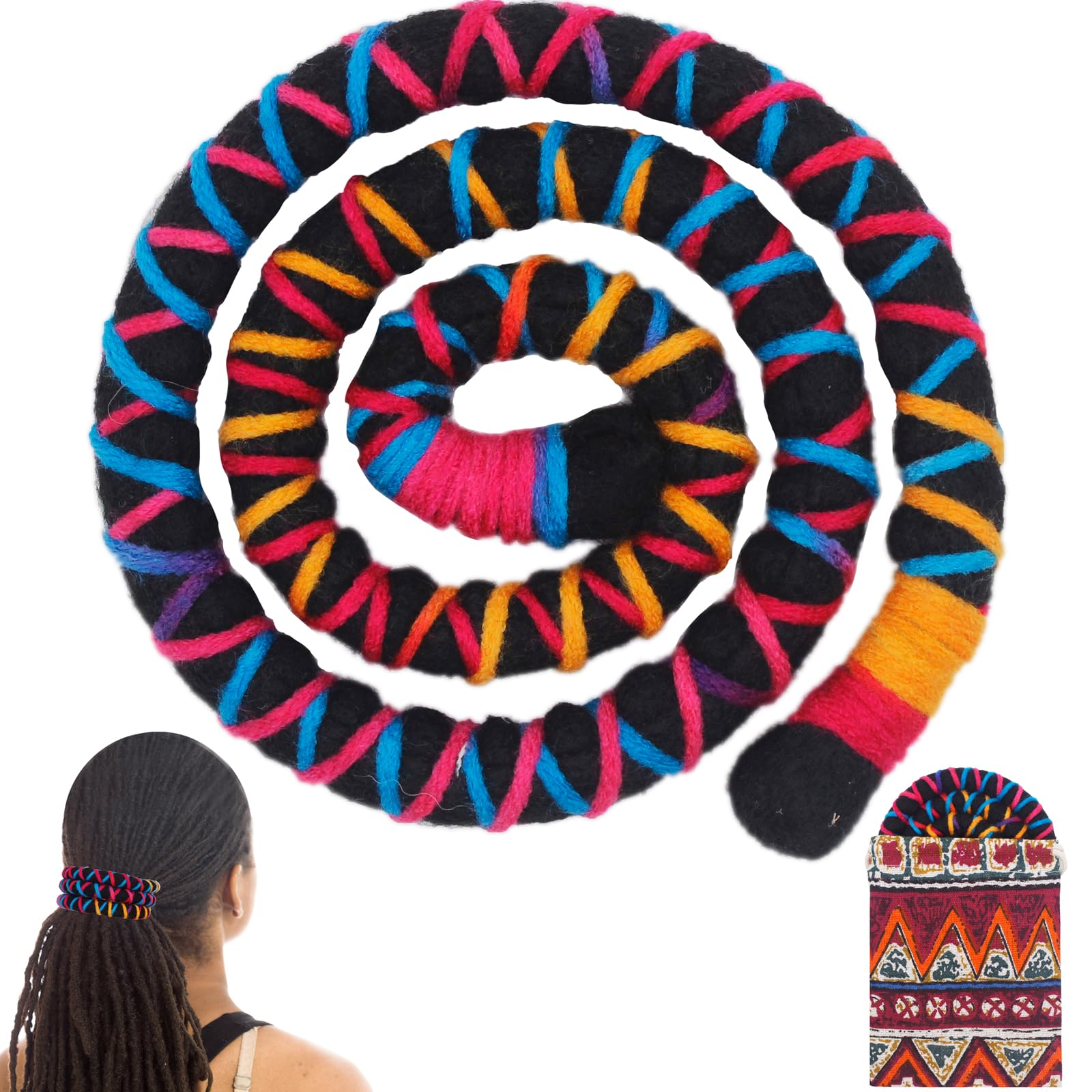 Spiral Lock Hair Tie Dreadlock Accessory Bendable Hair Ties for Women and Men Ponytail Holders Colorful Dreadlock Hair Tie Long Dreads Thick Curly Hair Holder (Rainbow)