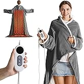 HEAHOLD Electric Heated Robe Blanket with 10 Heat Settings & 12-Hour Timer, Wearable Sherpa Blanket with Foot Pocket and Sleeves, 50" x 70" + 18" Foot Cover, Grey