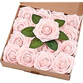 BLEUM CADE 16Pcs Artificial Flowers Fake Roses with Stems, Pink Boxed Foam Roses for DIY Bouquets Centerpieces Wedding Party 