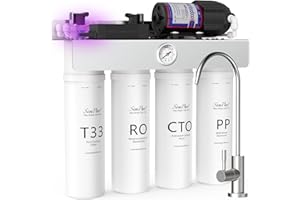 SimPure T1-400UV Tankless Reverse Osmosis System with UV, NSF/ANSI 58 Certified, Under Sink RO Water Filter System 400 GPD, 8 Stage Filtration Near 0 TDS, Built-in Pump, BPA Free, 1.5:1 Pure to Drain