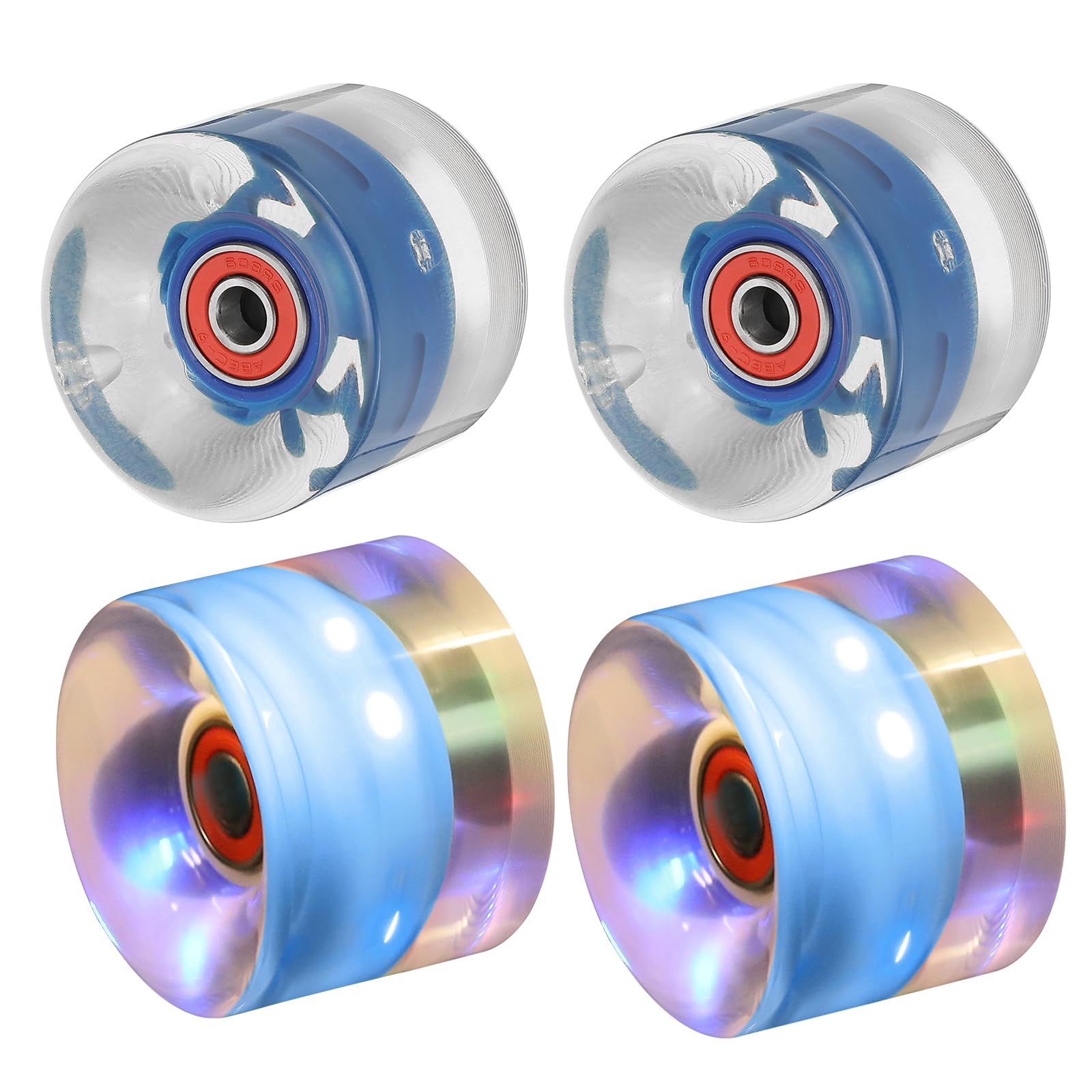 PATIKIL Light Up Skateboard Wheels 60x45mm, 4 Pack 78A PU Roller Skate Wheels with Bearings for Outdoor Cruiser Street Double Row Skating Replacement, Dark Blue