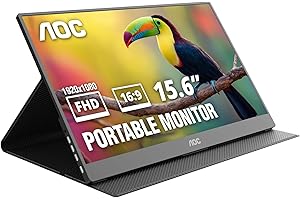 AOC 16T20 Portable Monitor 15.6" FHD 1080p IPS Display, USB-C Portable Laptop Screen, Mini HDMI, Built-in Speakers, Travel Mo
