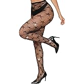 SwiiDuu Sparkly Lace Stockings For Women Rhinestone Fishnets Tights High Waist Star Pattern Pantyhose