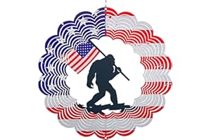 VINSEES 3D Patriotic Bigfoot Wind Spinner Decor - 12 Inch Metal Garden Art, Rust-Proof Outdoor Hanging Decorations, Patriotic American Flag Design, for Outdoor Lovers (Bigfoot)