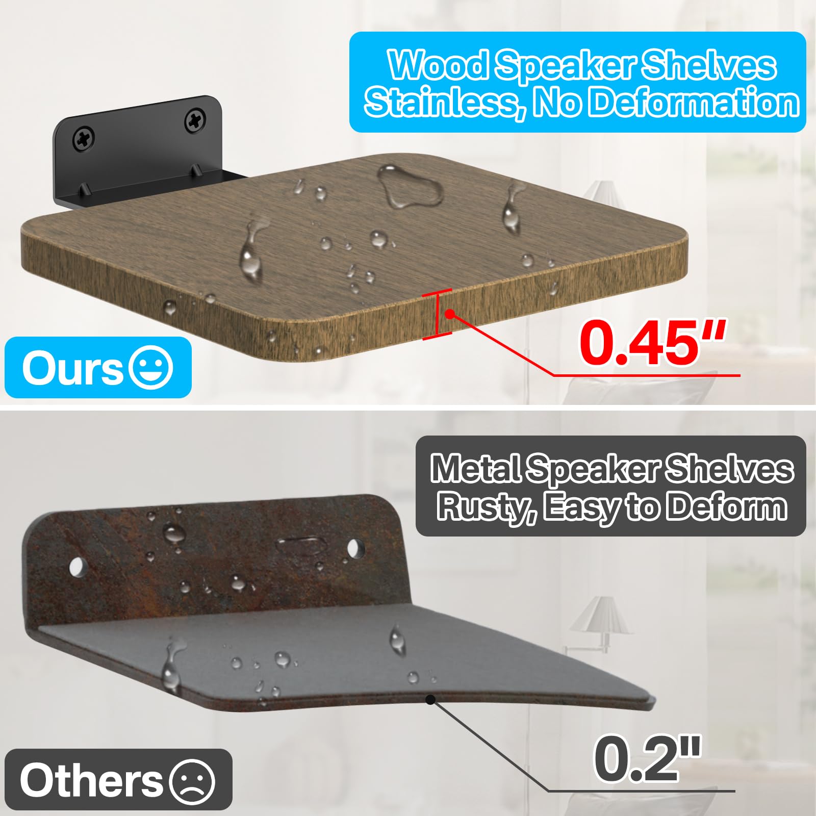 Universal Rear Speaker Shelves for Samsung, Roku, Sony, JBL, Vizio, LG - Adjustable Floating Wall Mount for Most Satellite Audio Mounting, Pair