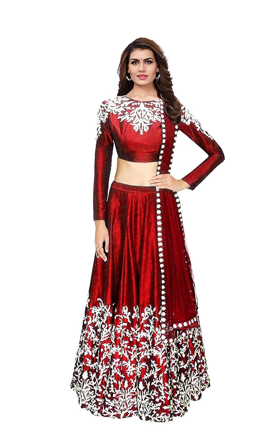 florence women's raw silk maroon party wear designer semi-stitched gown(lg012-new)