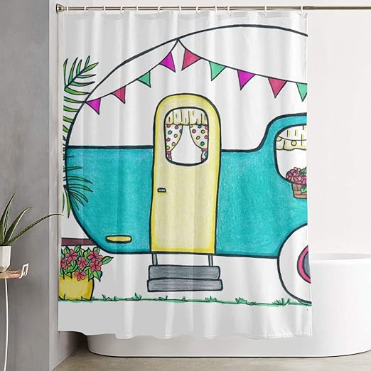 Amazon Com Yetta Yang Camper Pink Flamingo Themed Decor Decoration Ornament Bathroom Shower Curtain Indoor House Restroom Farmhouse Shower Room Home Party Kitchen Dining